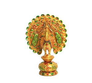 Estatua de Pavo Real de Madera Pintada a Mano con Colores Vibrantes y Arte Tradicional Indio Meenakari, Escultura Decorativa - Product Image 6