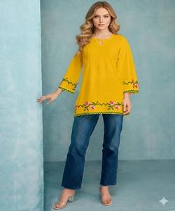 NEW ARRIVAL RAYON EMBROIDERY WORK ONLY TOP DAILY WEAR WHOLESALE PRICE ETHNIC GARMENT YELLOW - Product Image 1