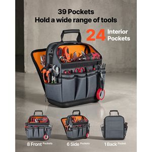 Borsa Portautensili da 13,2 Pollici con 39 Tasche, Organizzatore Portatile per Manutenzione Elettrica, Contenitore in Plastica Rigida - Product Image 2