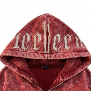 Sweat à capuche tendance style streetwear délavé à l'acide, imprimé graphique, coupe oversize premium avec patch en chenille - Product Image 4