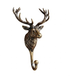 Brass Deer Stag Decorative <b>Hooks</b> <b>Wall</b> Mount <b>Key</b> Rack and Towel <b>Hook</b> Metal Plant Pattern for Bathroom and Clothing Use - Product Image 1