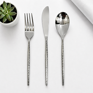 CUTLERY SET" Luxury Hammered Handle Stainless Steel Flatware Set Mirror Polish Silverware Dining Cutlery Collection - Product Image 1