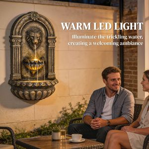Fontana da Parete in Bronzo da 31 Pollici con Cascata a 3 Livelli, Luci LED e Flusso Regolabile per Villa e Parco, 230V - Product Image 5