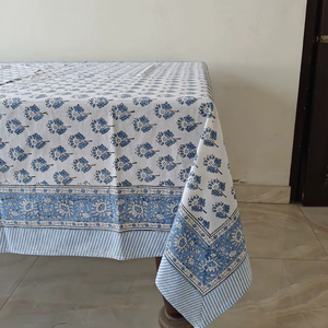 Mantel rectangular de algodón puro con estampado Floral azul moderno, diseño impreso de bloque hecho a mano para casa de campo india, boda, uso doméstico - Product Image 1