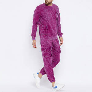 Chándal de invierno liso de talla grande con lavado ácido, estilo urbano, 100% algodón transpirable, con logo personalizado y patrón sólido, con capucha. - Product Image 5