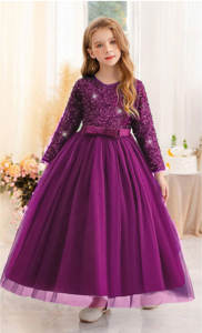 Elegante Vestido de Princesa Morado de Terciopelo con Lentejuelas Bordadas y Cuello en V para Niñas, Vestido de Fiesta, Venta al Por Mayor, OEM, ODM - Product Image 5