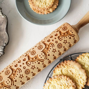 Premium Reindeer Design Wooden Rolling Pin Perfect for Christmas Baking Home Kitchens And Holiday <b>Cookie</b> Making <b>Tool</b> From India - Product Image 1