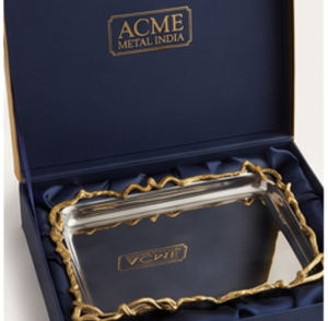 Artisanal ACME METAL INDIA Polished Silver <b>Serving</b> <b>Tray</b> With <b>Gold</b> Twisted Edge Elegant Rectangular Design For Residential Use - Product Image 5