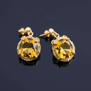 Boucles d'oreilles clous en pierres précieuses hydro jaunes de 4 pouces, 10 mm, en argent sterling 925 plaqué or 18 carats, 10 grammes, bijoux de créateur pour fêtes et mariages - Product Image 1