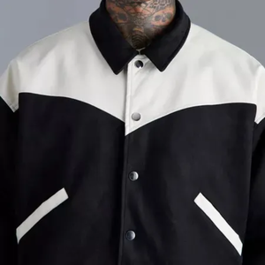 Veste universitaire homme noire et blanche à blocs de couleur, col rabattu, manches classiques, tenue décontractée d'automne, logo imprimé sur le bas - Product Image 5