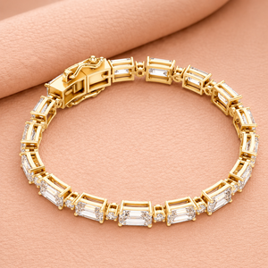 Bracelet tennis en diamant taille émeraude éclatant, argent 14 carats, clarté VVS1-VVS2, certifié IGI, bijou de luxe intemporel pour femme - Product Image 3