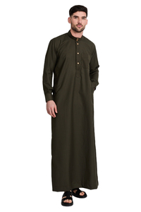 Traditional Arab <b>Men's</b> <b>Thobe</b> Solid Color Cotton Linen Dress Casual Ethnic Jubba Style Loose Fit Autumn Wear Thobes - Product Image 4