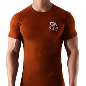 GYM ACTIVE <b>Men's</b> Short Sleeve <b>Pink</b> Cotton Jersey <b>T</b>-<b>Shirt</b> Slim Fit O-Neck Quick Dry Eco-Friendly Breathable Sporty Front Logo - Product Image 1
