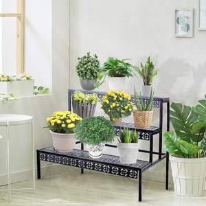 Grand support à plantes en métal à 3 niveaux, style escalier, étagère de présentation de jardin, support de pot de fleurs robuste, rangement à bas prix pour plantes de grande taille - Product Image 3
