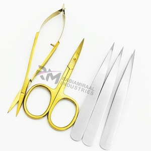 Pinzas de cejas ligeras de acero inoxidable con punta inclinada, producto de primera categoría RMI, juego de pinzas de cejas plateadas y doradas con acabado plasma. - Product Image 1