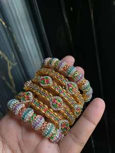 Ancient Egyptian Inspired Luxury Crystal Rhinestone <b>Bangles</b> <b>Set</b> High Polished Finish Royal Statement Cuff <b>Bangle</b> Ethnic Designer - Product Image 4