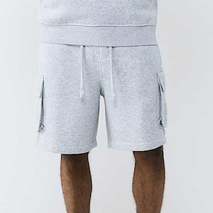 Shorts cargo pour homme, couleur unie, taille mi-haute, cordon de serrage, décontractés, en coton tricoté, style respirant avec poches - Product Image 3