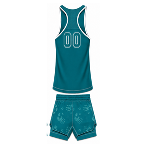 Teal White <b>Swim</b> Set Sleeveless Racerback Tank <b>Top</b> with Matching Shorts Lightweight Quick Dry Training Performance Swimwear - Product Image 2