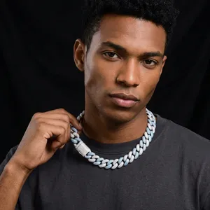 LAX DIORE JEWELS Venta al por mayor Cadena de eslabones cubanos pequeños de burbujas plateadas y azules chapada en oro de 18K, Gargantilla Hip Hop, Collar de joyería con diamantes - Product Image 1