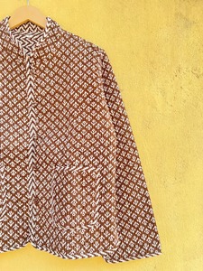 Vintage 100% Cotton Quilted Geometric Print <b>Jacket</b> Mandarin Collar Full Sleeve Autumn <b>Short</b> <b>Jacket</b> With Single Button Closure - Product Image 5