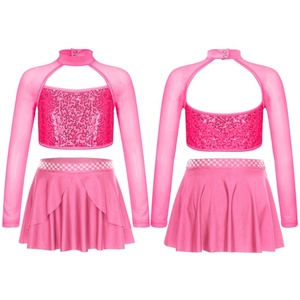 ชุดเต้น2ชิ้นสำหรับเด็กผู้หญิง6-16ชิ้น, ชุดครอปท็อปและกระโปรงชุดสำหรับเต้นชุดแฟชั่นสำหรับการแข่งขันบนเวที - Product Image 4