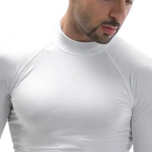 Men's White <b>Long</b> <b>Sleeve</b> T Shirt Mock Neck Slim Fit <b>Plain</b> Basic <b>Top</b> Stretch Casual Undershirt Lightweight Fitted Athletic - Product Image 2