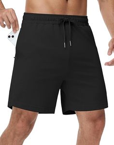 Pantalones Cortos Deportivos Casuales para Hombre, Otoño, 65% Algodón, 30% Poliéster, con Cordón, Bolsillos, Tinte Liso, Ecológicos, Transpirables - Product Image 5