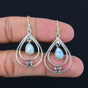Handmade Pear Larimar <b>Dangle</b> <b>Earrings</b> 925 Sterling <b>Silver</b> Gemstone Jewelry for Women Anniversary Party Gift Wholesale - Product Image 5