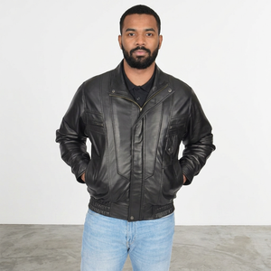 Professional Manufacturer Made Winter Warm Men's High Street Vintage Leather Biker <b>Jacket</b> Waterproof Breathable Plain Dyed - Product Image 1