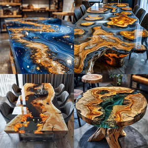 Precio en fábrica, mesa de comedor de madera de resina impermeable, diseño de mar epoxi para escuela o uso doméstico, mesa de madera de resina epoxi - Product Image 6