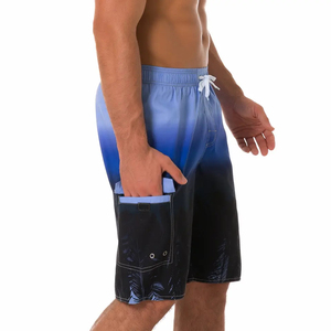 Shorts de plage dégradés bleus pour hommes avec poches, séchage rapide, taille élastique, décontractés, 100 % polyester - Product Image 1