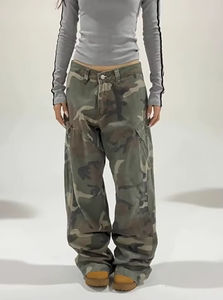 Vintage Denim Women's Loose Fit Mid Waist Summer Straight-leg Breathable Casual Streetwear Camouflage Cargo Jeans - Product Image 5