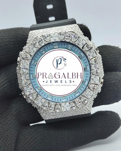 Montre de luxe Pragalbh Jewels sertie de diamants, pavé de moissanite, quartz, acier inoxydable, bracelet en caoutchouc, montre pour homme style hip hop - Product Image 6