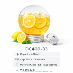 ขวด PET รูปทรงหลอดไฟขนาด 400 มล. พร้อมฝาเกลียวอะลูมิเนียมขนาด 55 มม. สำหรับเครื่องดื่ม น้ำผลไม้ ชานม - Product Image 1