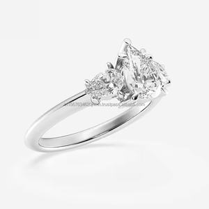 Bague de fiançailles/mariage de luxe en or blanc 14K pour femme IGI/GIA Lab Grown Pear Cut Diamond Vintage Fine Jewelry Gifts Parties - Product Image 4