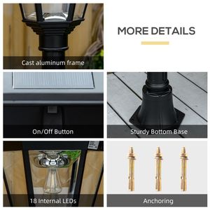 92.5% Outdoor Solar Powered Streetlight Lamp <b>Post</b> Clear Glass Black Product Category Solar Garden <b>Lights</b> - Product Image 3