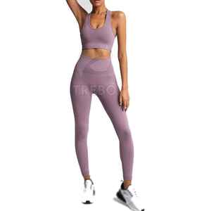 ชุดโยคะผู้หญิงแบบสั่งทำได้ MOQ ต่ำ พร้อมโลโก้ด้านหน้า ชุดออกกำลังกายคุณภาพสูง 2 ชิ้น น้ำหนักเบา ระบายอากาศได้ดี - Product Image 1