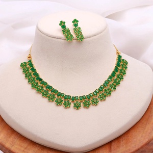 Handmade Flower Hanging Necklace Set | Emerald Green 22K Gold Plated Jewelry for Women Bridal Jewelry At Factory Price - Product Image 2