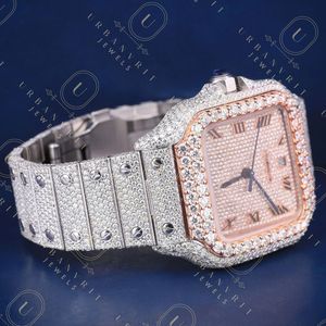 Reloj mecánico artesanal de acero inoxidable con lectura analógica, movimiento automático, diamantes moissanita de corte redondo, claridad VS VVS EF - Product Image 2