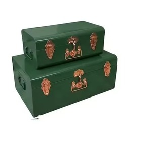 Ensemble de 2 coffres de rangement en métal vert émeraude, robustes, empilables, décoratifs, en fer, pour organiser les objets de valeur, boîte de rangement, coffre - Product Image 1