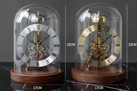 Horloge de table mécanique en laiton de style antique avec dôme en verre, cadran à chiffres romains, engrenages apparents, pour la décoration de bureau ou de bibliothèque