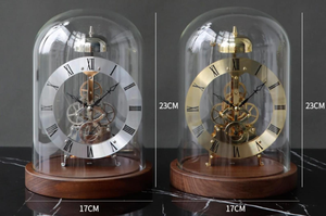 Horloge de table mécanique en laiton de style antique avec dôme en verre, cadran à chiffres romains, engrenages apparents, pour la décoration de bureau ou de bibliothèque - Product Image 4