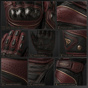 Guantes de Carreras al por Mayor de Cuero Vacuno con Protección Completa para los Dedos y Nudillos de Fibra de Carbono, Correa de Muñeca Ajustable, Equipo de Conducción - Product Image 5