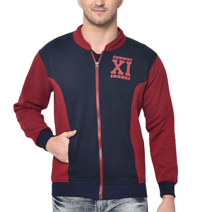 เสื้อแจ็คเก็ตบอมเบอร์ซิปสำหรับผู้ชาย XI สีกรมท่า-แดง ผ้าฝ้ายผสมโพลีเอสเตอร์ สไตล์ลำลองสำหรับฤดูใบไม้ร่วง ทรงปกติ พิมพ์ลายโลโก้ด้านหน้า - Product Image 1