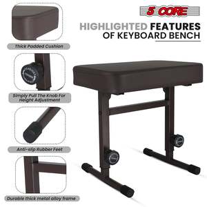 Adjustable <b>Padded</b> Piano Bench 3-Inch <b>Cushioned</b> Keyboard Stool Folding Portable Guitar <b>Seat</b> - Product Image 4
