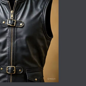 Gilet artisanal pour homme en cuir véritable noir, écologique, respirant, style décontracté hiver, type cowboy ou motard, qualité supérieure Western Champ - Product Image 4