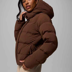 Women's Short Casual Canvas Blouson Hooded Loose Fit Lightweight Quilted <b>Waterproof</b> Windproof Breathable <b>Winter</b> <b>Coat</b> - Product Image 2