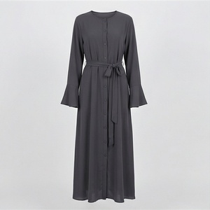 Abaya Kaftan élégante en polyester uni à col en V, longueur cheville, légère, pour femme, tenue modeste royale, couleur personnalisable - Product Image 1