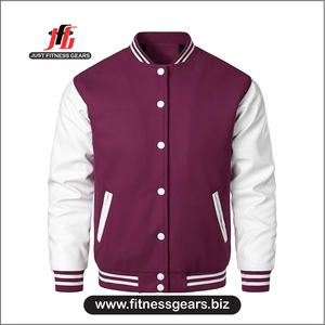 Chaqueta Varsity Personalizada Ecológica para Hombre JUST FITNESS GEARS, Roja y Negra con Bordado Frontal, Estilo Casual para Invierno, Poliéster/Algodón - Product Image 1