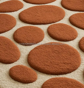 Alfombras de lana hechas a mano con diseño abstracto de puntos naranjas, tamaño y color personalizables para habitaciones, hoteles, oficinas y espacios comerciales. - Product Image 2